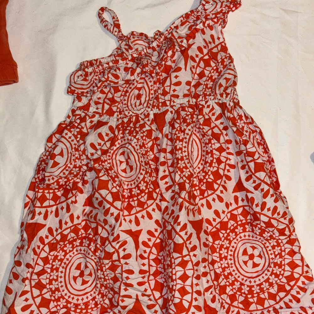 Carter's White and Orange Smocked One Shoulder Sundress